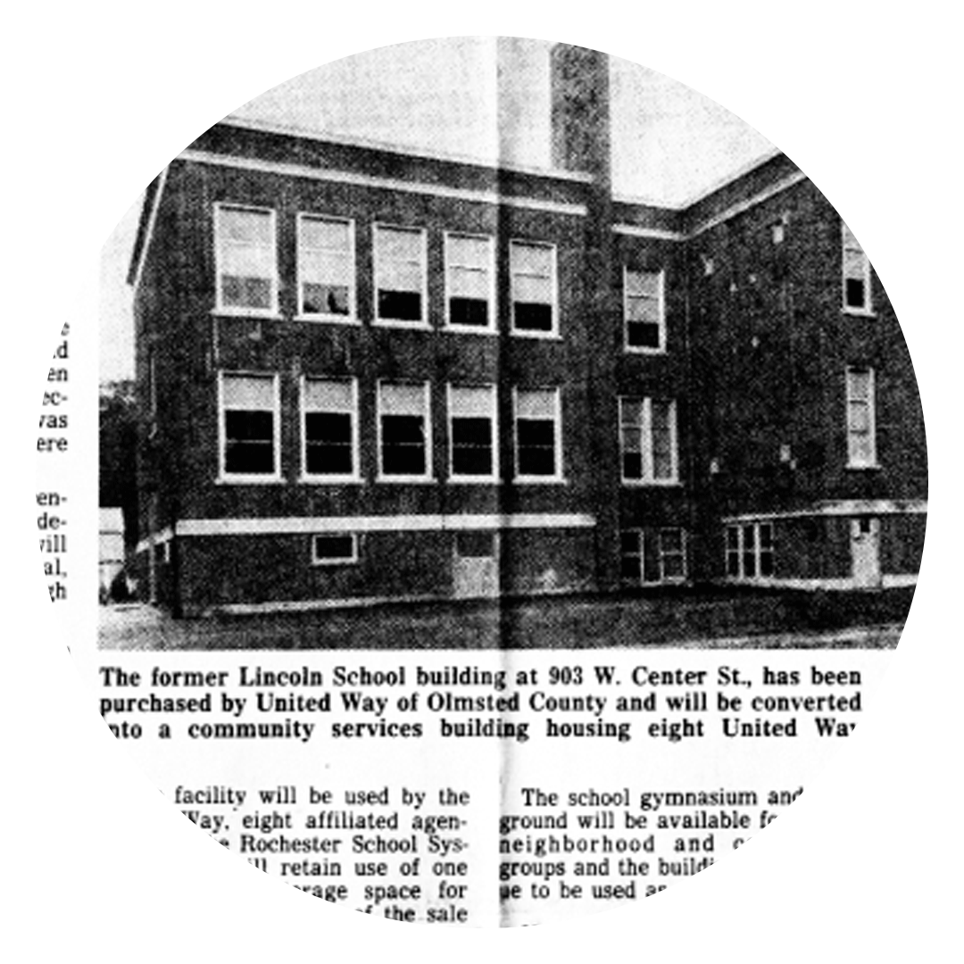 Newspaper clipping of Lincoln High School, now known as the United Way Building.