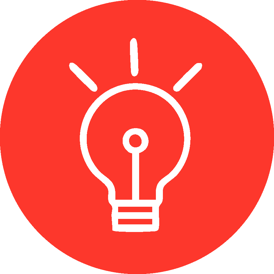 Red graphic with light bulb
