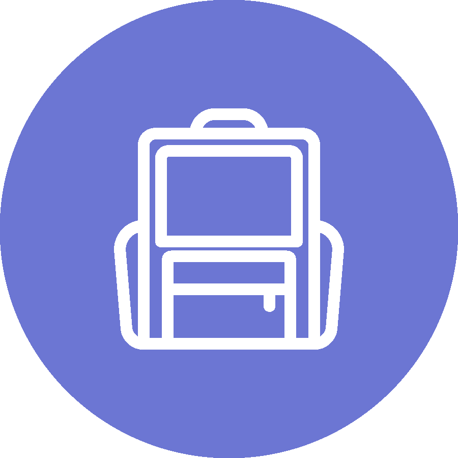 Purple graphic with backpack