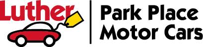 Luther park place motor cars logo with red car and yellow tag