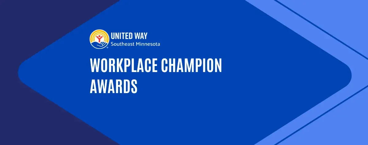 Blue banner that reads Workplace Champion Awards