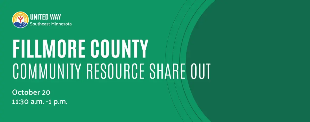 Green graphics with text that reads Fillmore County Community Share Out
