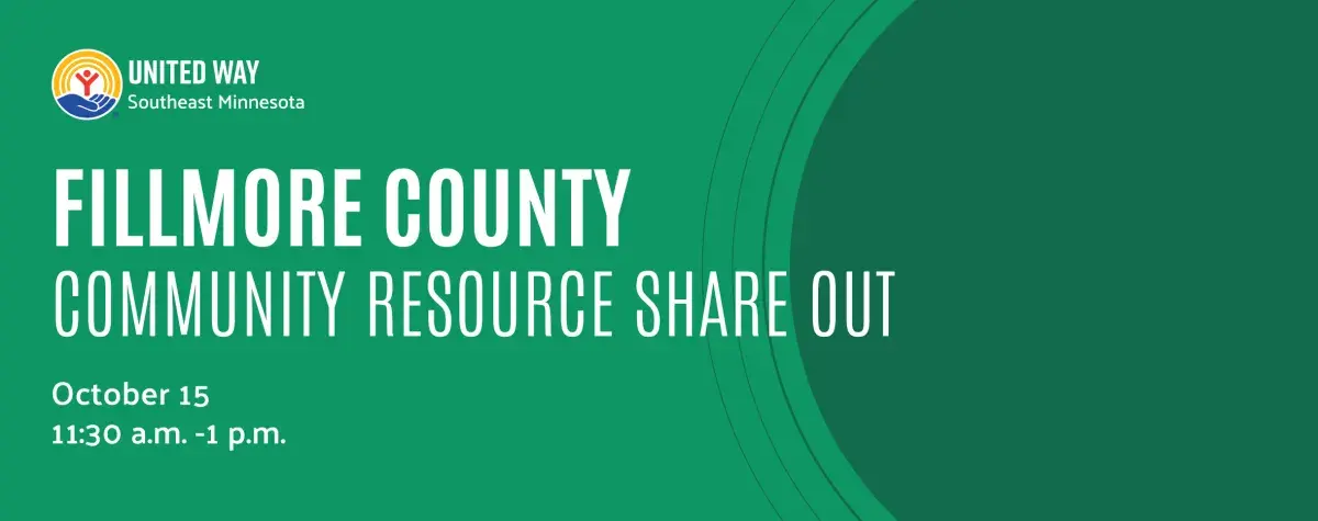Green graphics with text that reads Fillmore County Community Share Out