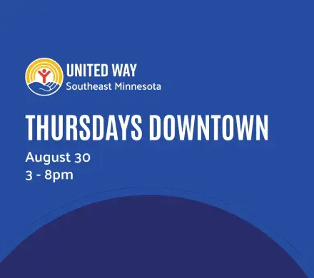Blue graphic that reads Thursdays Downtown