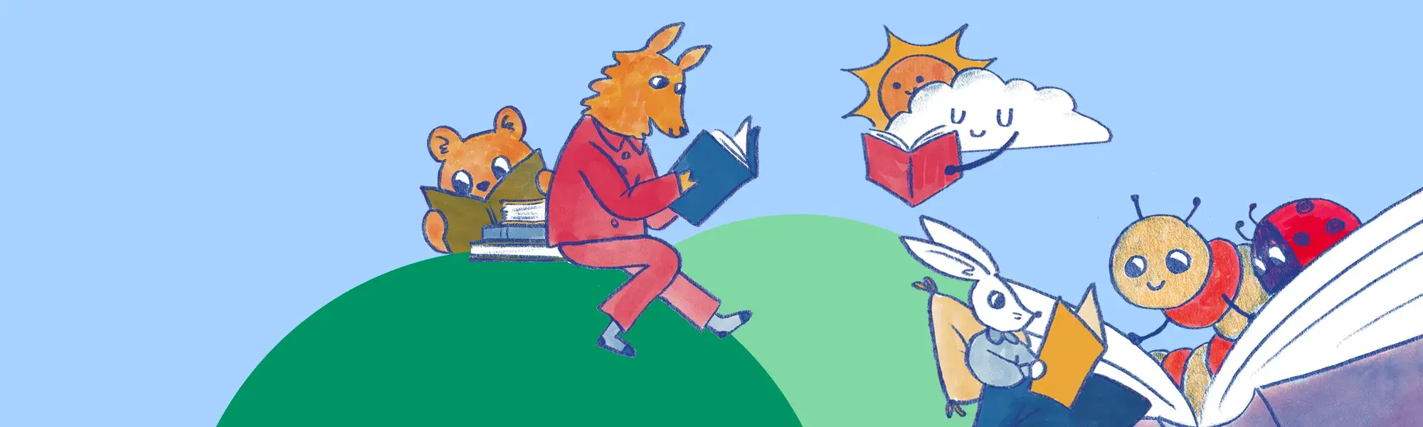 Cartoon animals reading