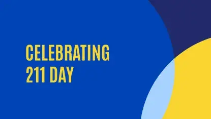 Blue graphic with yellow text that reads: celebrating 211 day