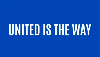 Blue graphic, white text reads: United is the Way